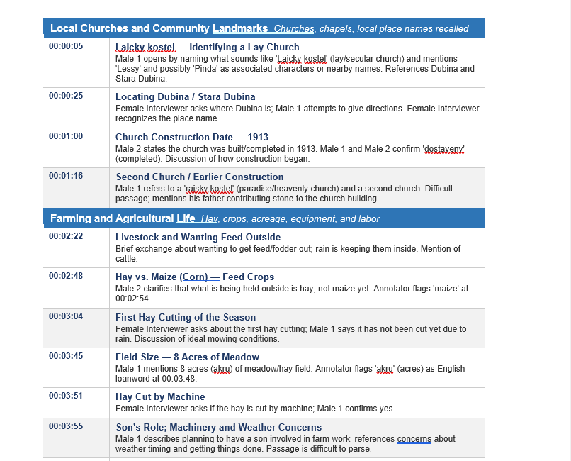 Transcript analysis document
